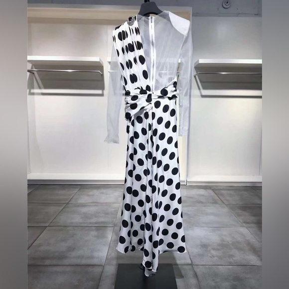 US 2 DOLCE & GABBANA RUCHED POLKA DOT CHIFFON SLEEVE MIDI DRESS NWT - Picture 12 of 14